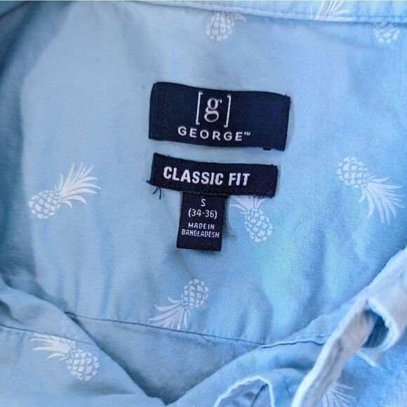 George Men's Casual Short Sleeve Light Blue Button Down Pineapple Accents Size S - Picture 6 of 8
